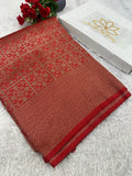 Red  Banarasi Dupion Silk Saree with Embossed Antique Zari Weaving & Rich Antique Zari Pallu | STF76