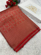 Red  Banarasi Dupion Silk Saree with Embossed Antique Zari Weaving & Rich Antique Zari Pallu | STF76