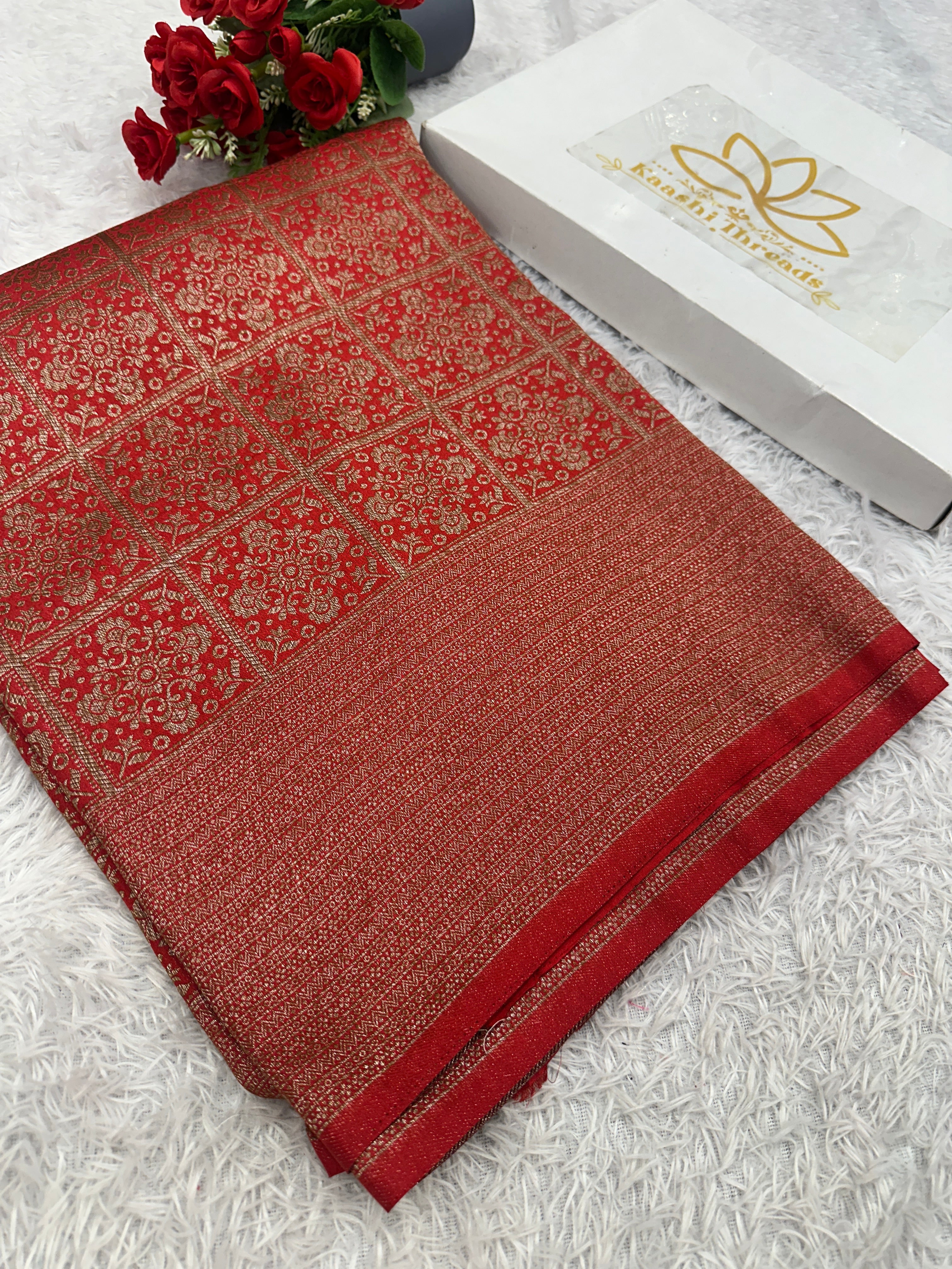 Red  Banarasi Dupion Silk Saree with Embossed Antique Zari Weaving & Rich Antique Zari Pallu | STF76