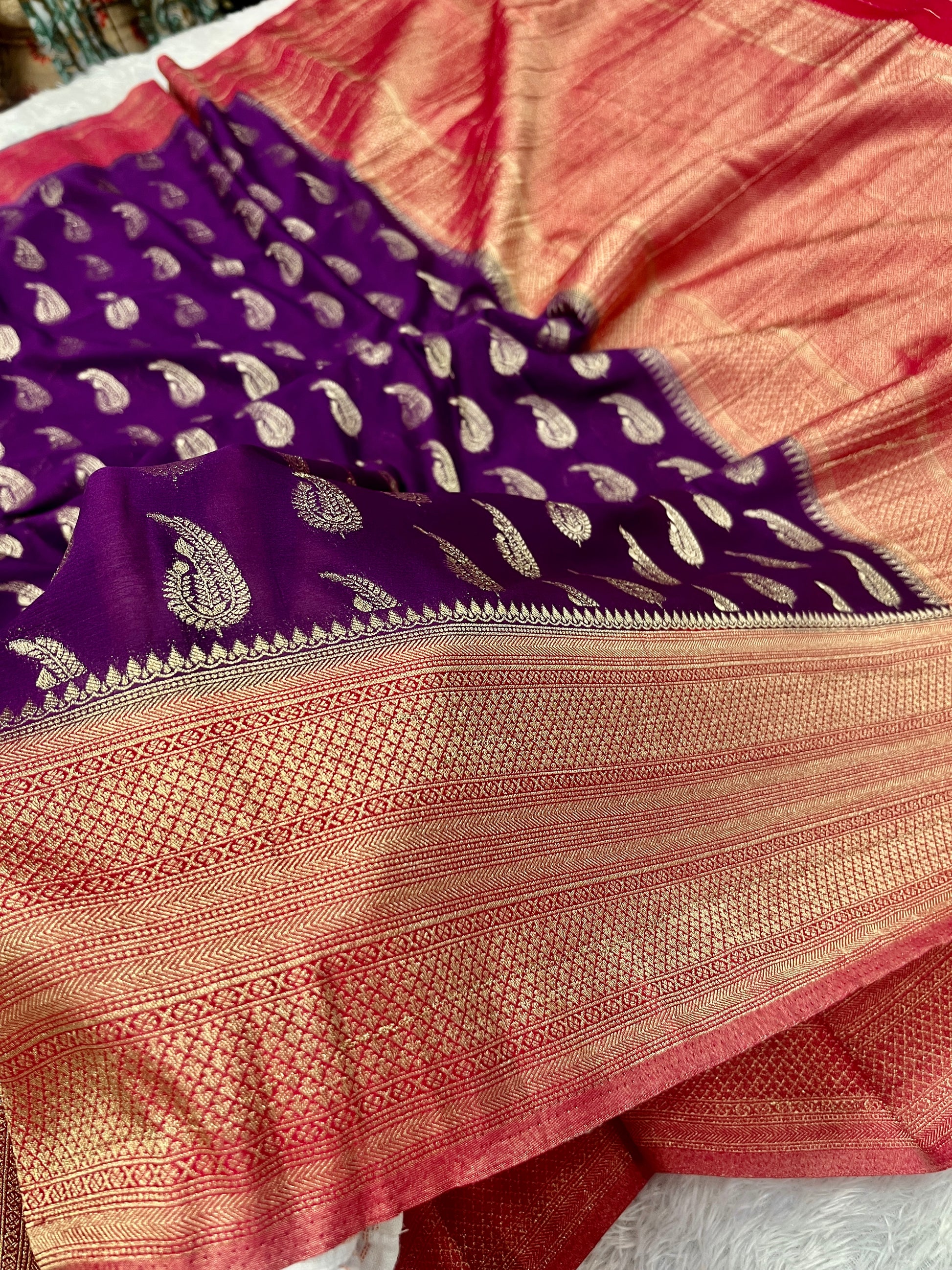 Chinon Silk Karry  Buta  Design Wine with Red color  Saree CN07