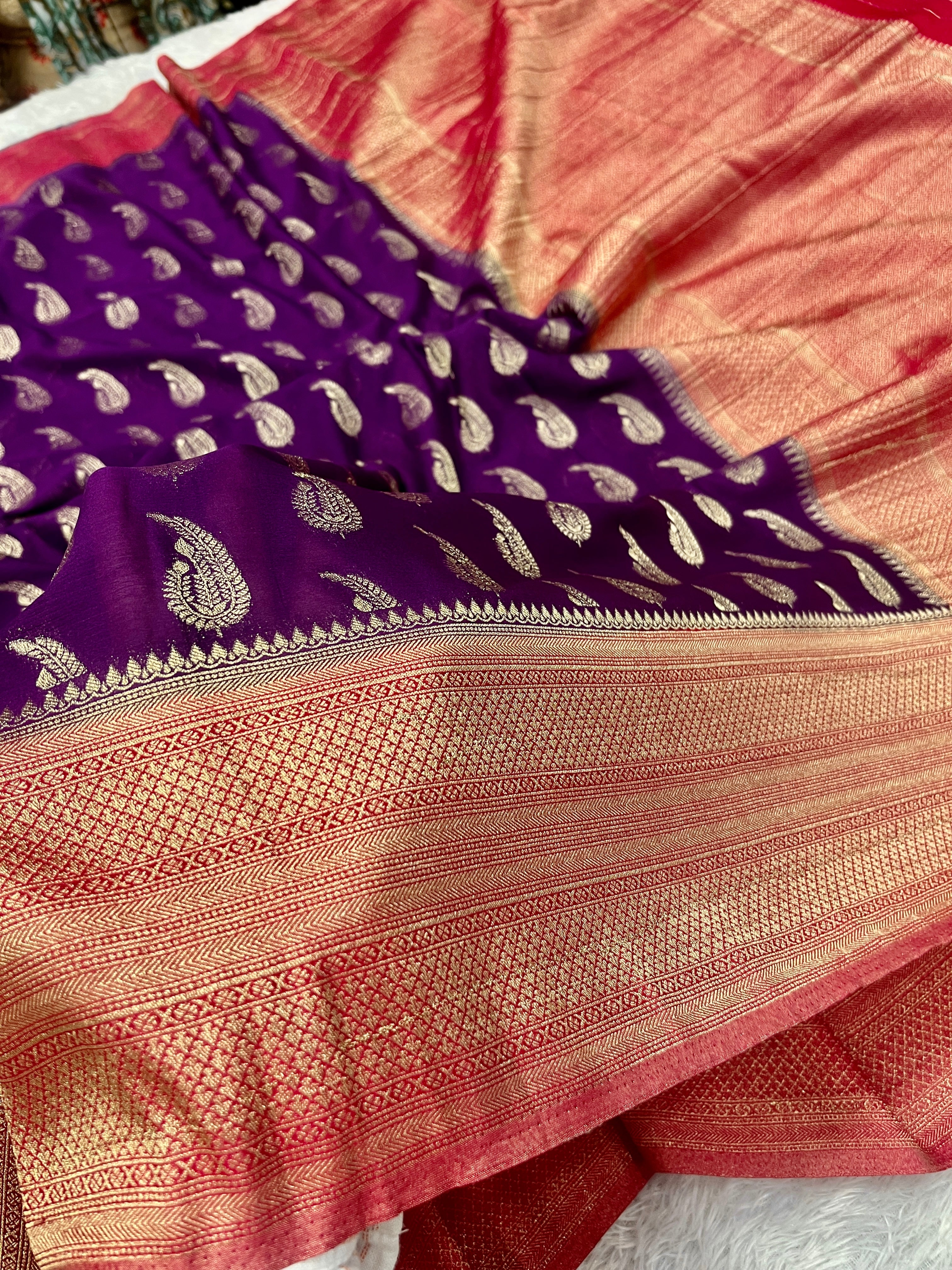 Chinon Silk Karry  Buta  Design Wine with Red color  Saree CN07