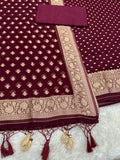 Banarasi Jacquard Zari Georgette Suit Dress – 3 Pc Set MSS25