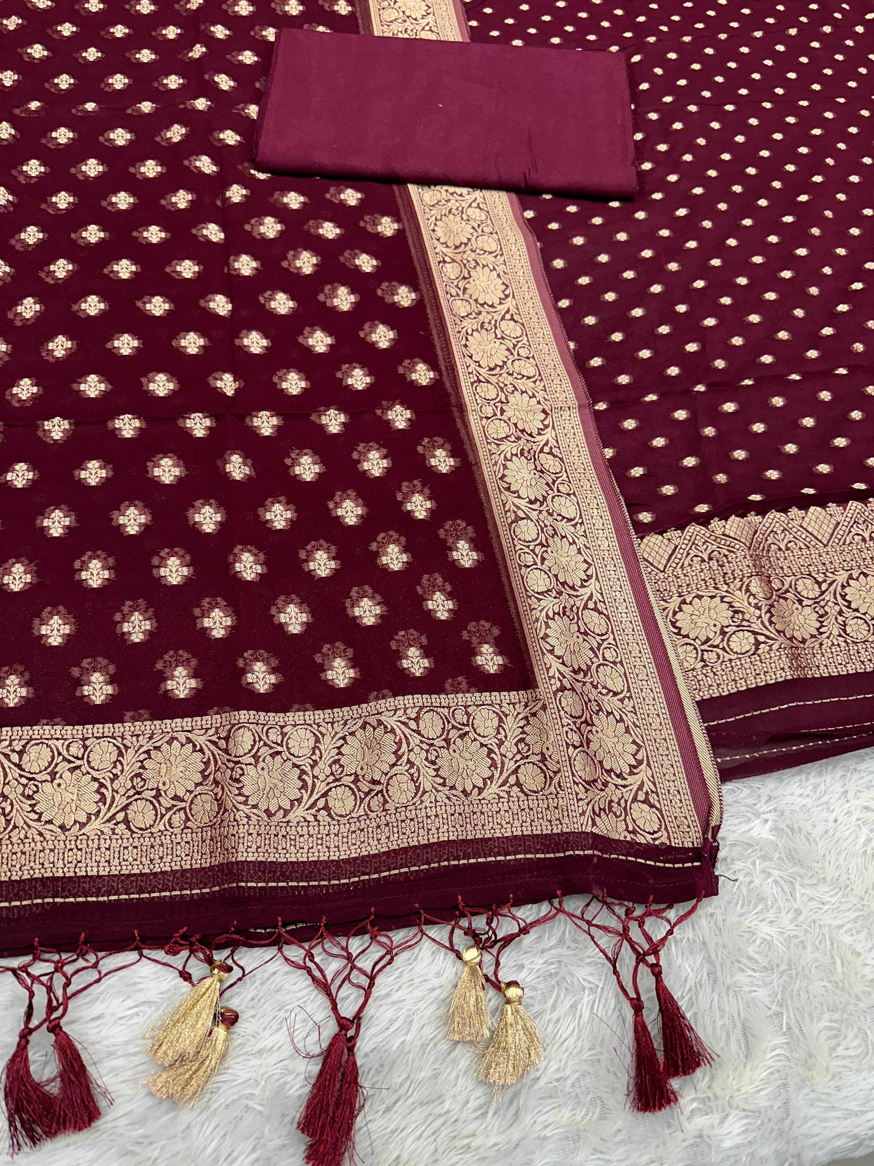 Banarasi Jacquard Zari Georgette Suit Dress – 3 Pc Set MSS25