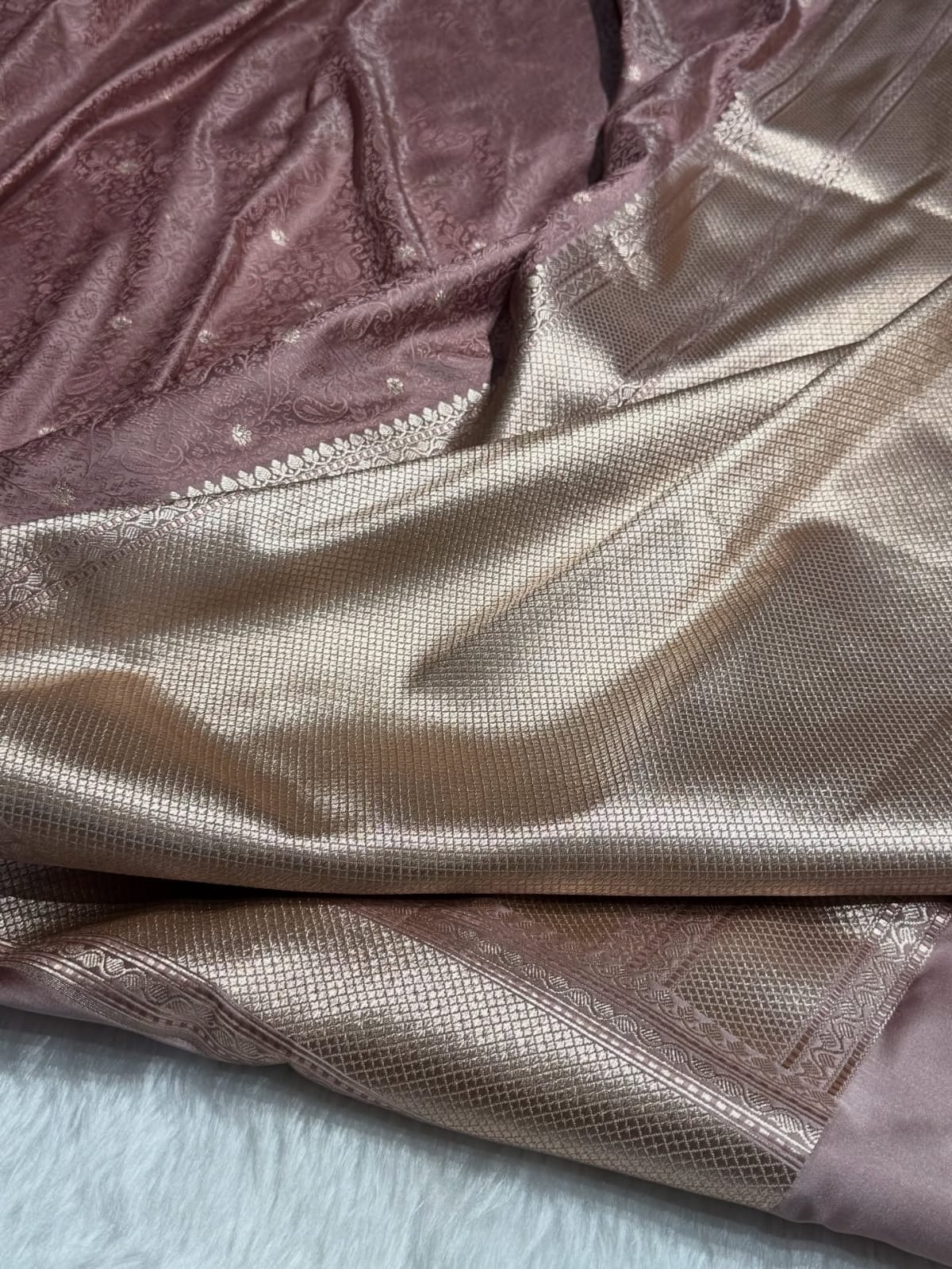 Banarasi Mashru Kataan Silk Saree Featuring Tanchoi Zari Meena Work with Rich Pallu – MKS411