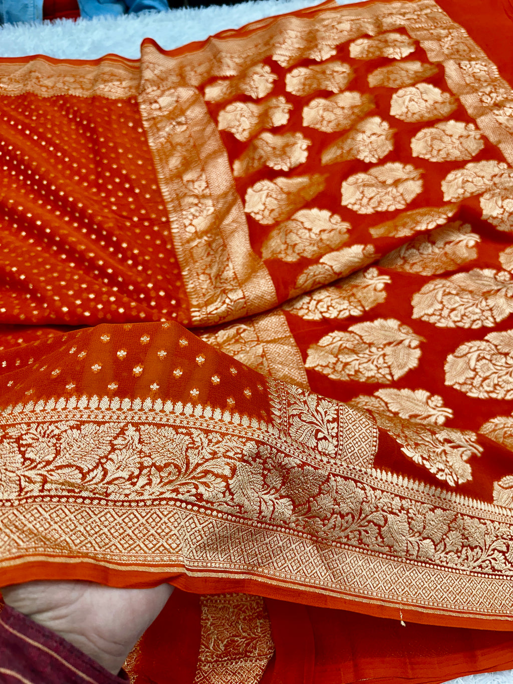 Pure Natural Silk Khaddi Georgette Saree – Orange | Chunri Buti Woven Design PSG11