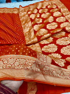 Pure Natural Silk Khaddi Georgette Saree – Orange | Chunri Buti Woven Design PSG11
