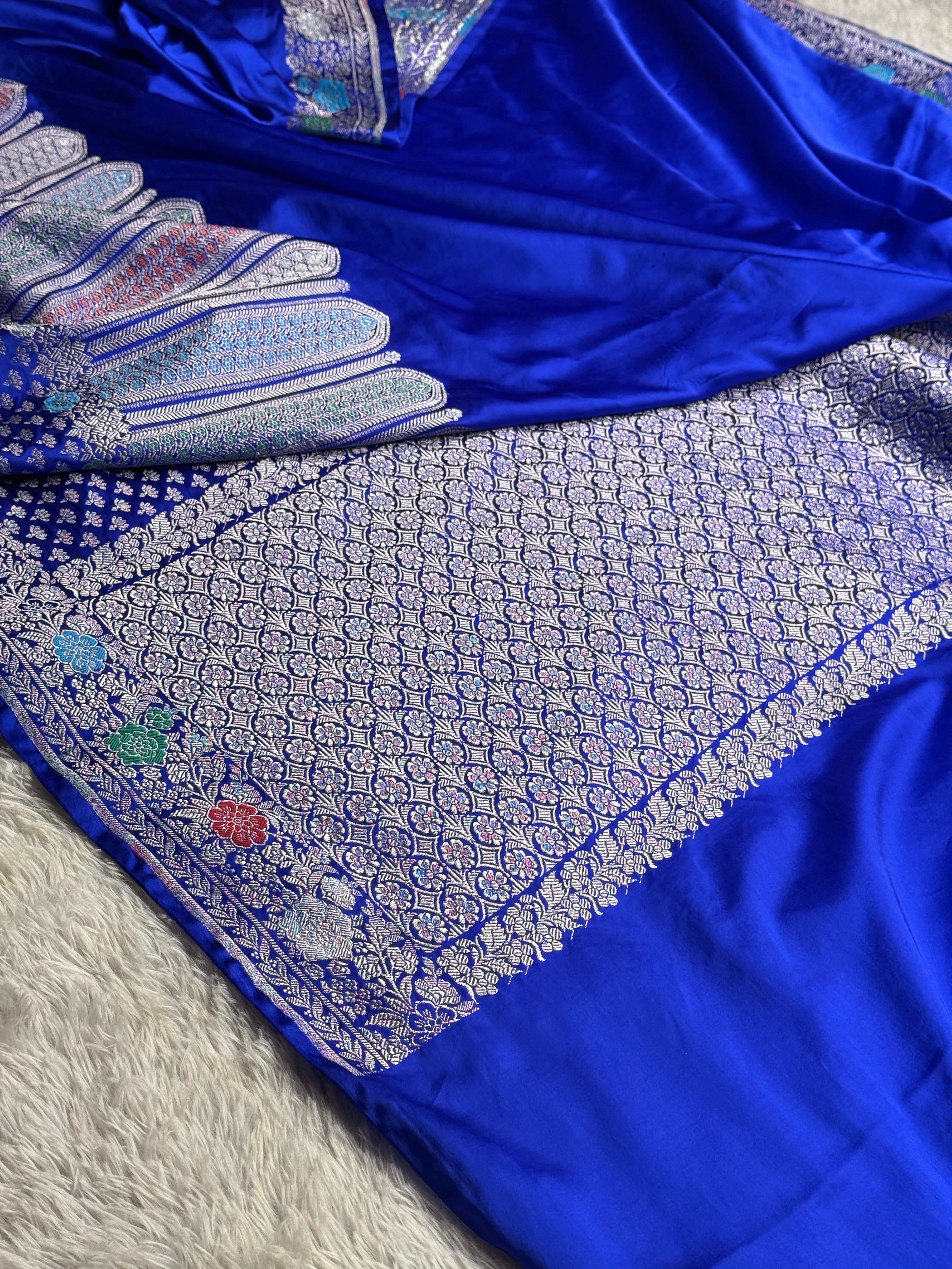 Royal Blue Meena Work Banarasi Mashru Silk Saree with Jacquard Weave MKS301