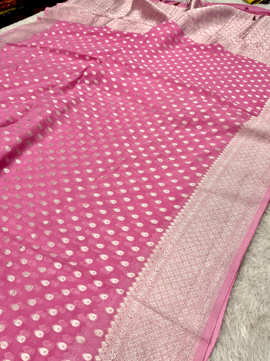 Banarsi Pure Natural Georgette Almond Buti  Design VSG06