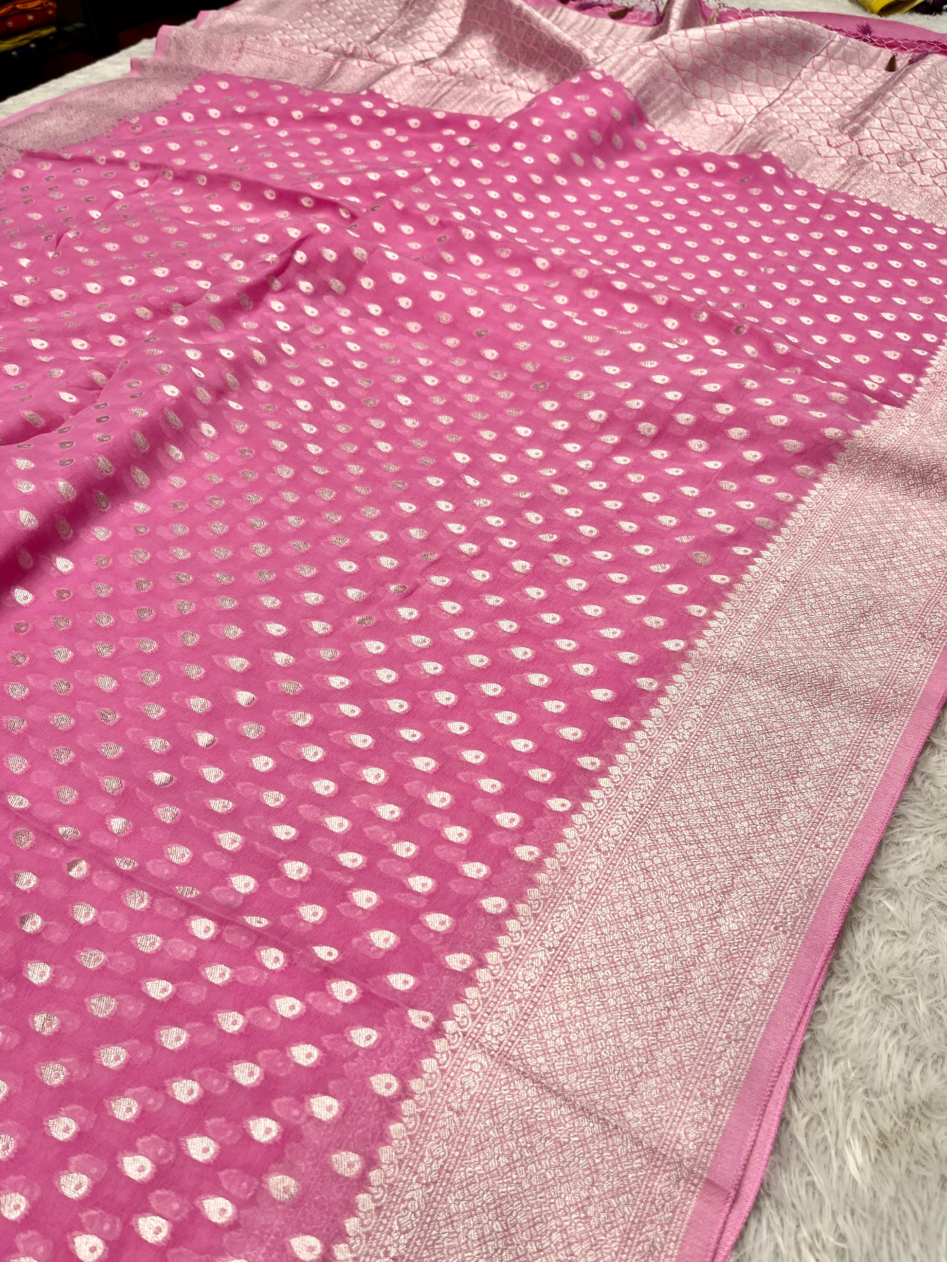 Banarsi Pure Natural Georgette Almond Buti  Design VSG06