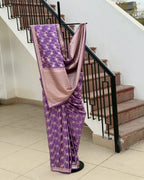 Banarasi Mashru Kataan Silk Saree Featuring Jaal Weave with Silver Zari Meena Work & Rich Pallu – MKS414