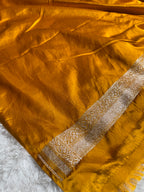 Mustard Mashru Silk Saree in Jaal Pattern MKS010