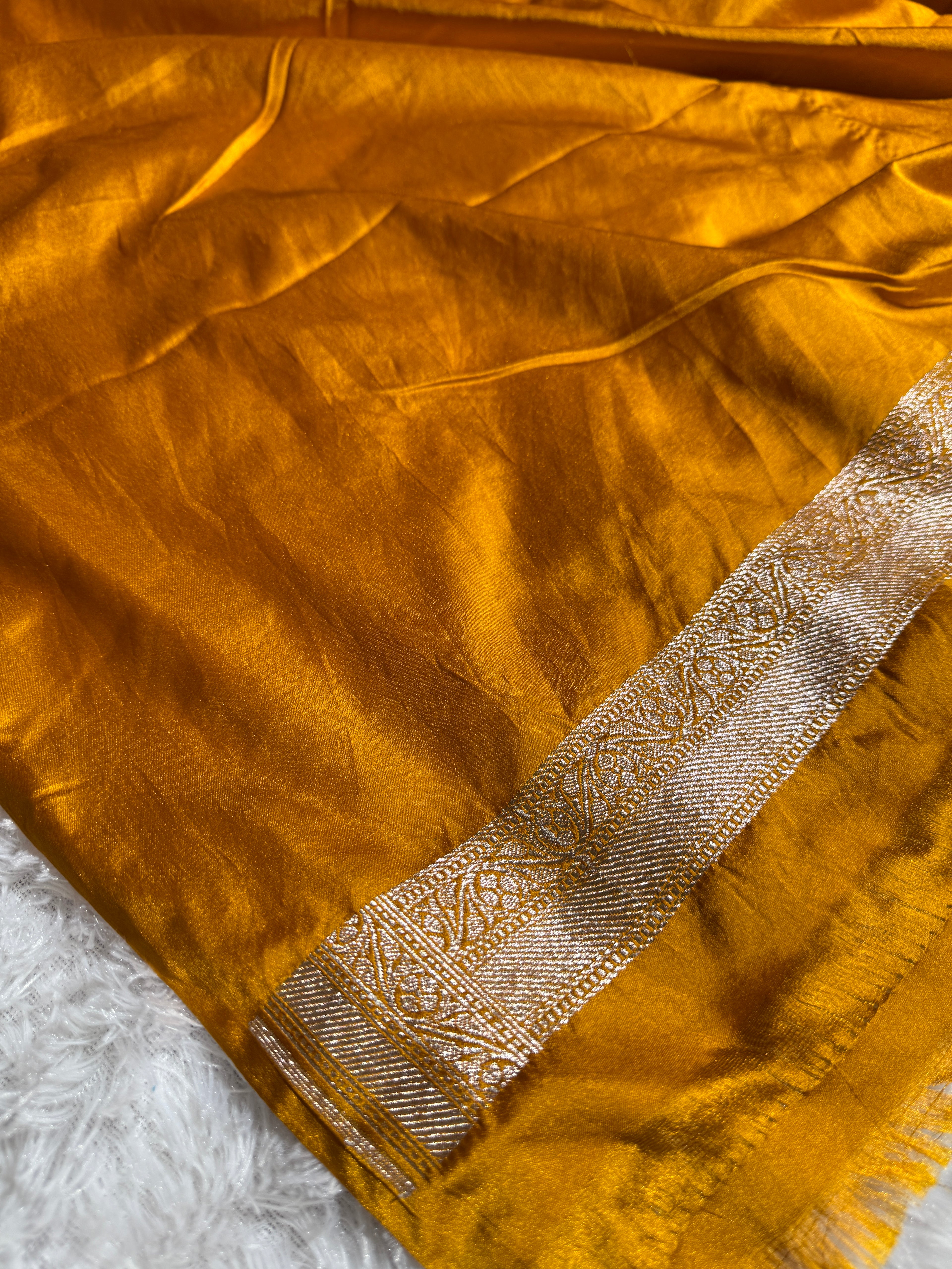 Mustard Mashru Silk Saree in Jaal Pattern MKS010
