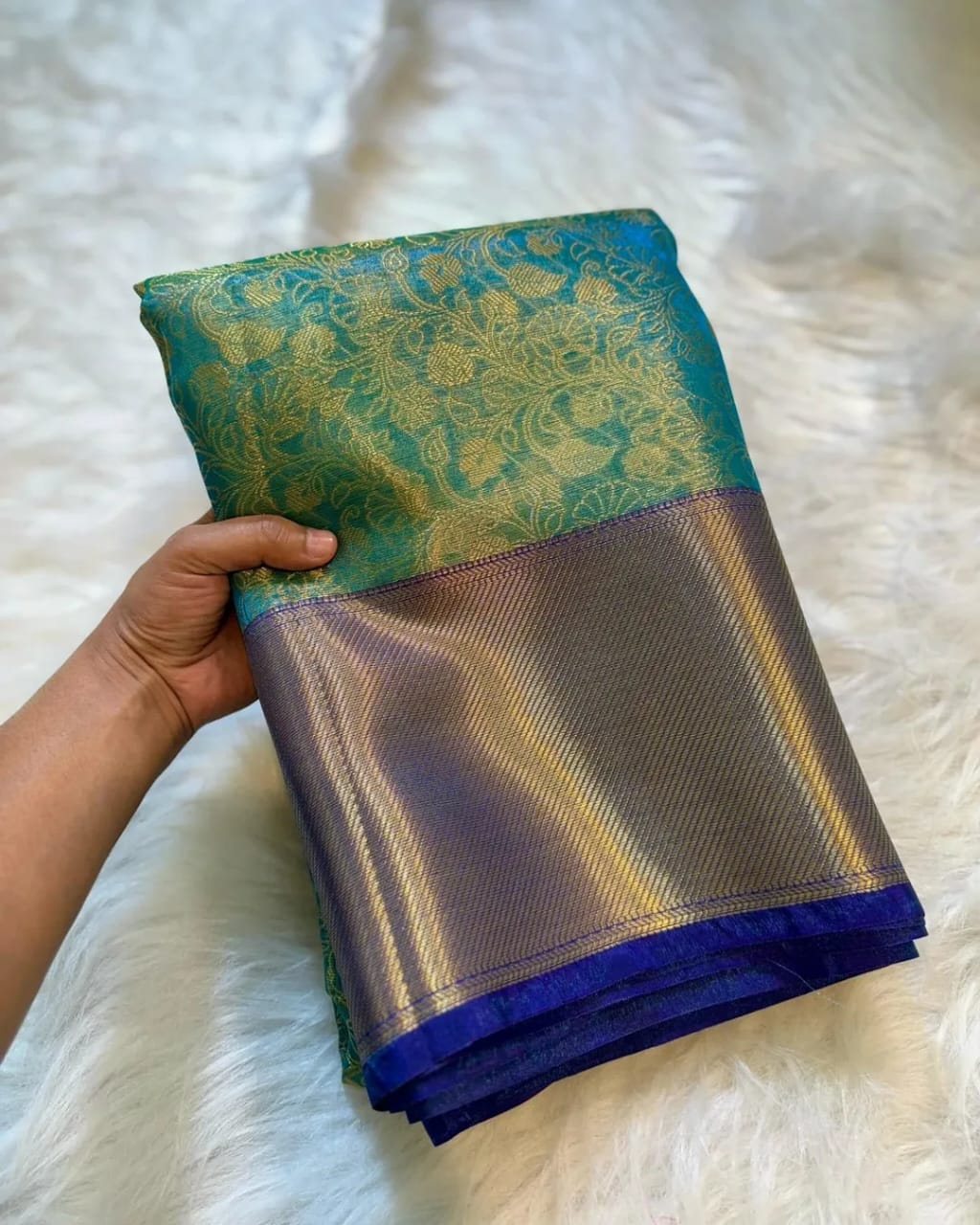 Light Blue with Blue Banarsi Tissue Silk Saree TS101