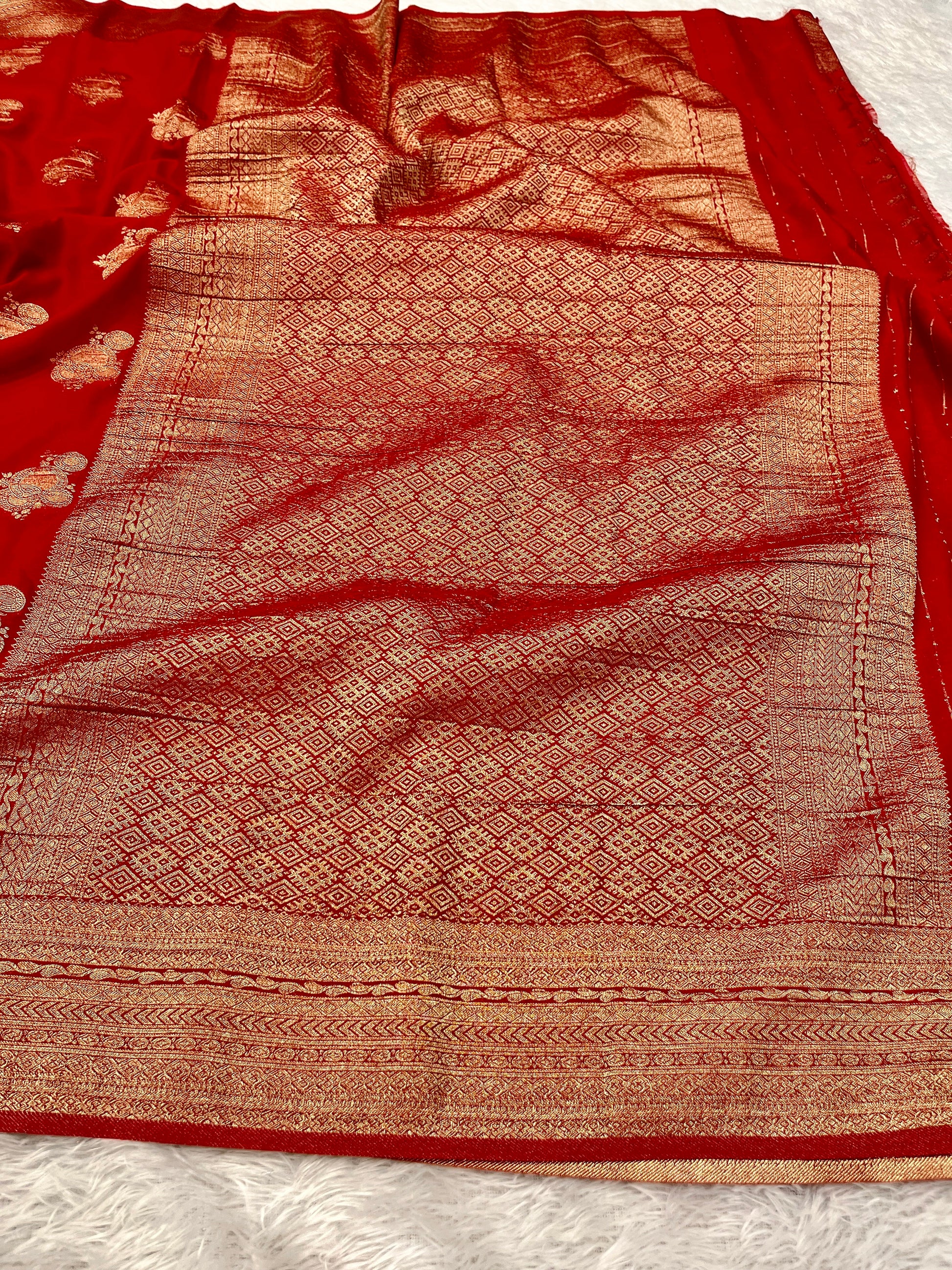 Chinon Silk Karry  Buta  Design Red  color  Saree CN08