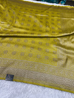 Lemon yellow Banarasi Dupion Silk Saree with Embossed Antique Zari Weaving & Rich Antique Zari Pallu | STF108