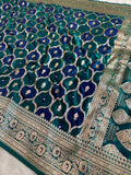 Rama Green Rangkaat Banarasi Mashru Silk Saree with Jacquard Woven Jaal Pattern MKS033