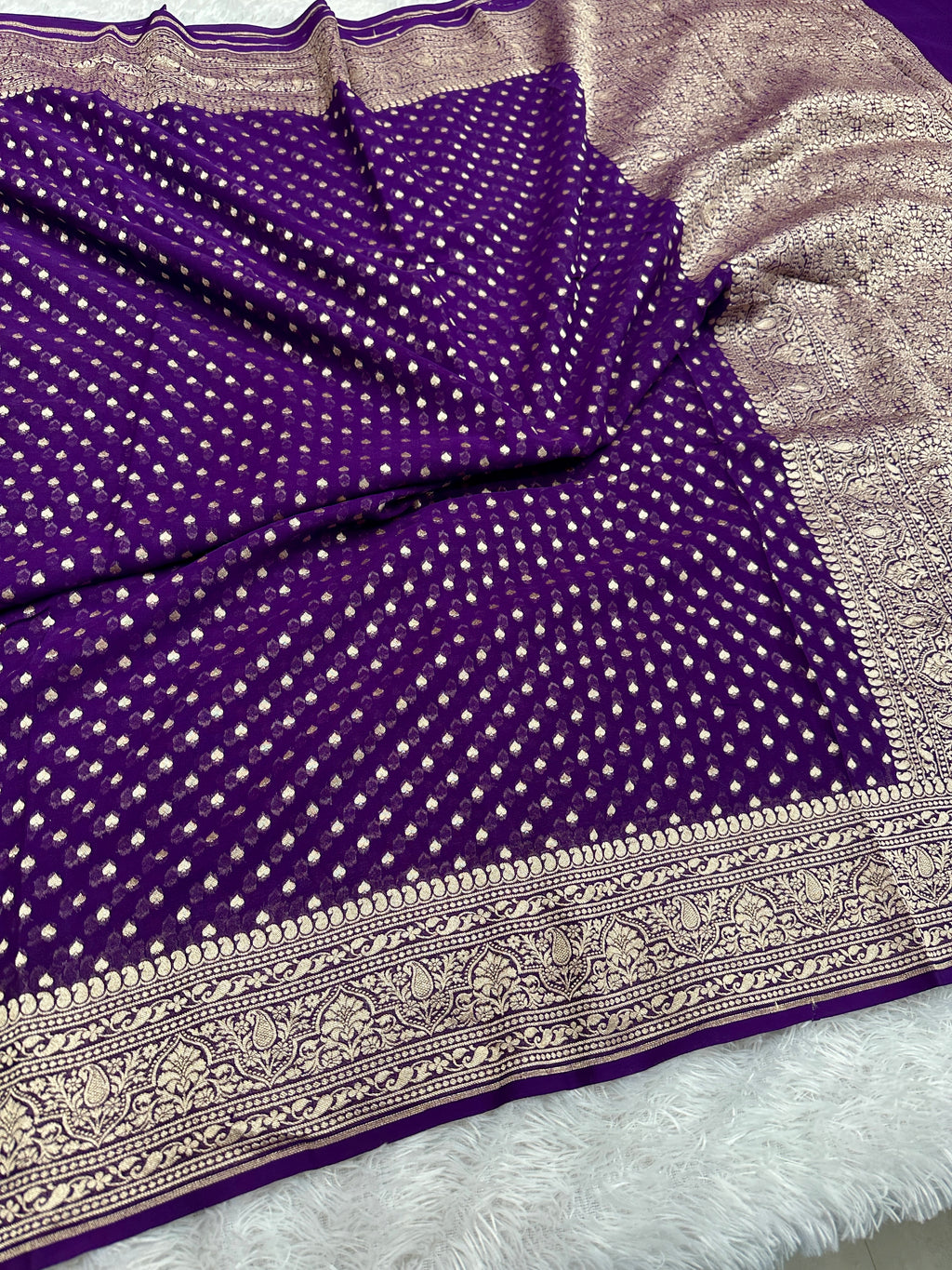 Purple Pure Natural Silk Khaddi Georgette Saree with Neem Zari Buti | PSG11