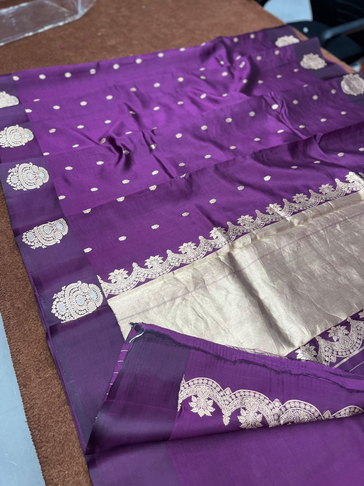 Purple Handloom Pure kataan Silk Border Boota Booti Saree