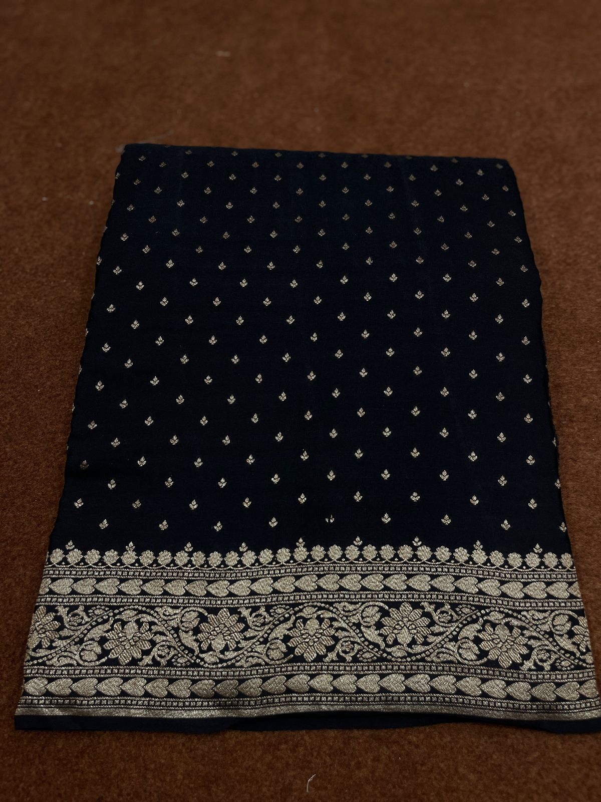 Black Handloom Chinya Silk Zari Border Booti Saree