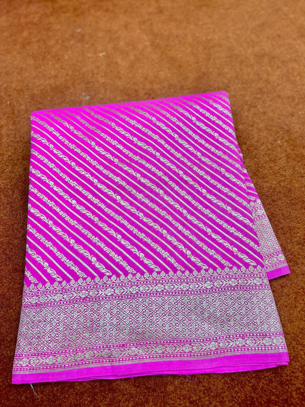 Gajree Pure Chinya Silk Saree Strip Design with Zari Border