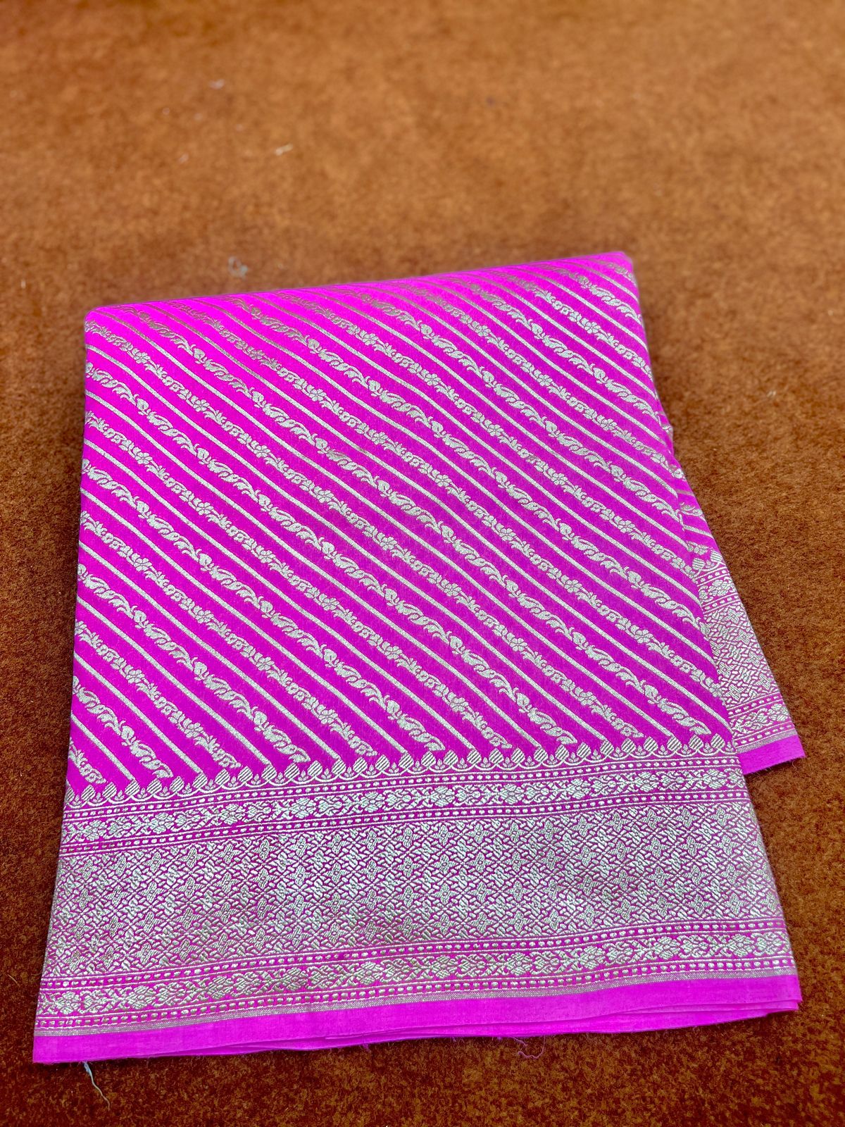 Gajree Pure Chinya Silk Saree Strip Design with Zari Border