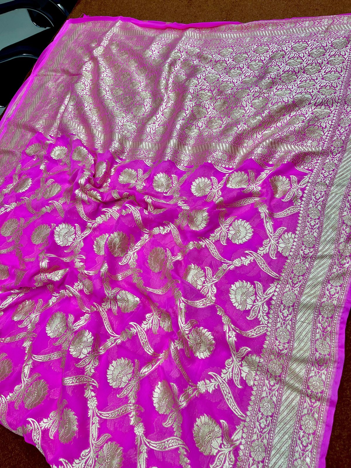 Lavender Pure Georgette Saree Handloom Banarasi Saree