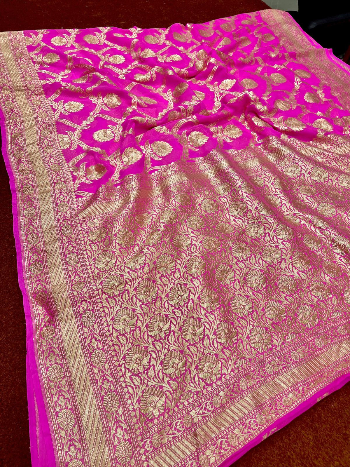 Lavender Pure Georgette Saree Handloom Banarasi Saree