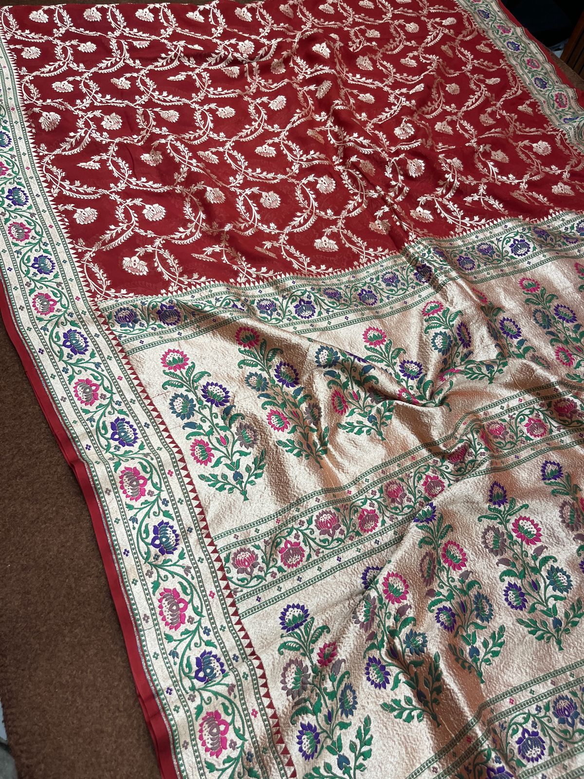 Red Pure Georgette silk Saree Tilfi Border Aanchal