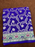 German Blue Pure Georgette silk Saree Tilfi Border Aanchal