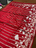 Red Pure Modal Silk Strip Design Open Border Saree