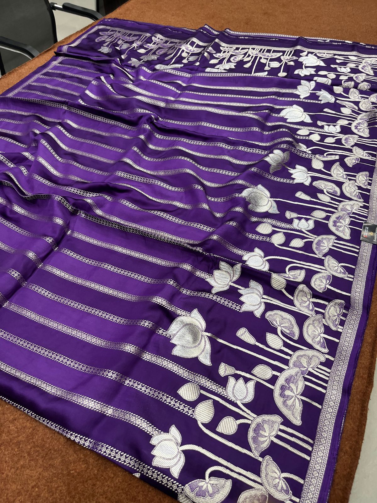 Purple Pure Modal Silk Strip Design Open Border Saree