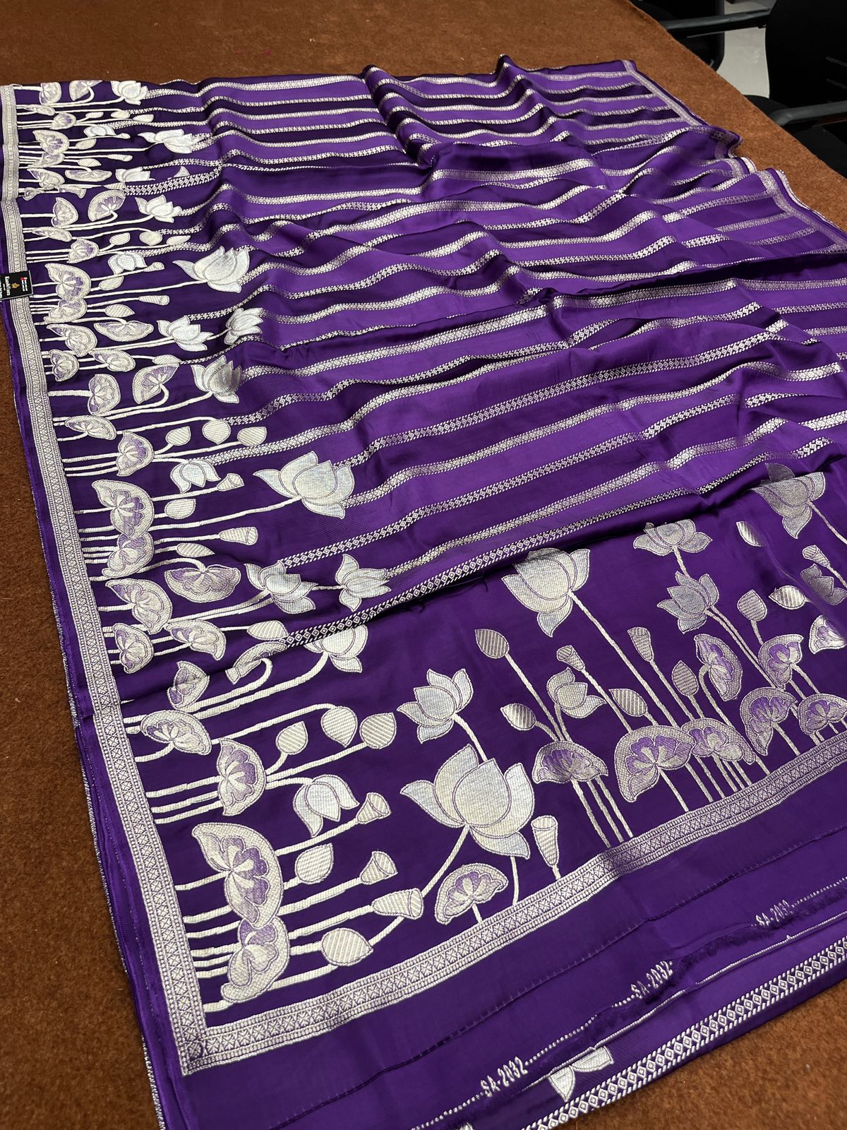 Purple Pure Modal Silk Strip Design Open Border Saree