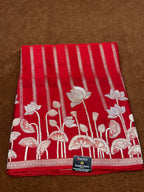 Red Pure Modal Silk Strip Design Open Border Saree