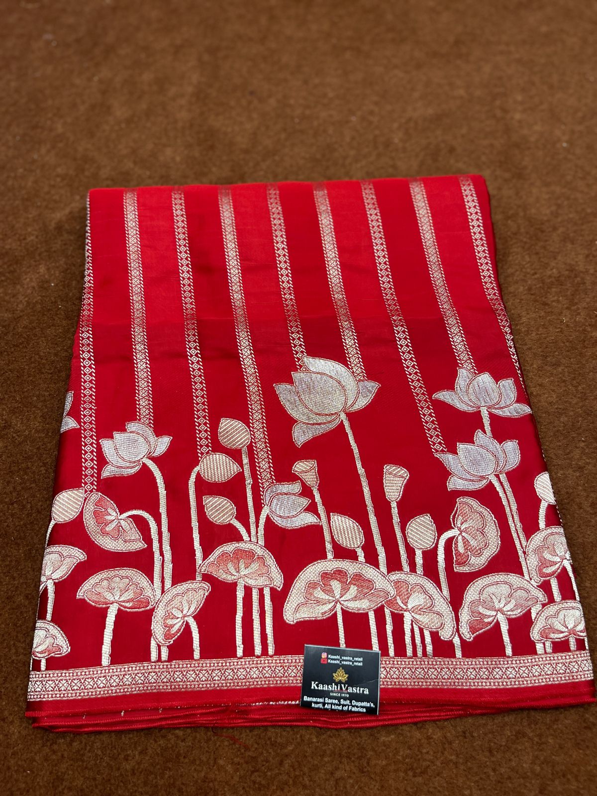 Red Pure Modal Silk Strip Design Open Border Saree