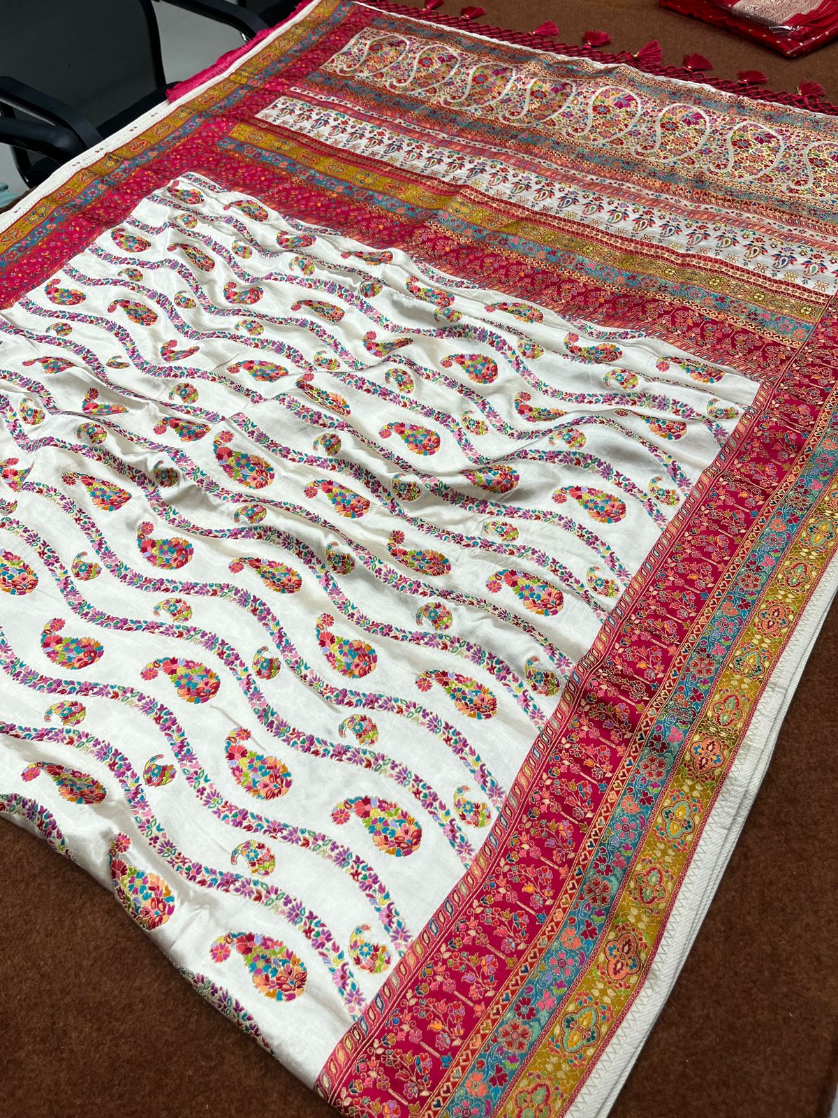 White Pure Pashmina Silk Saree