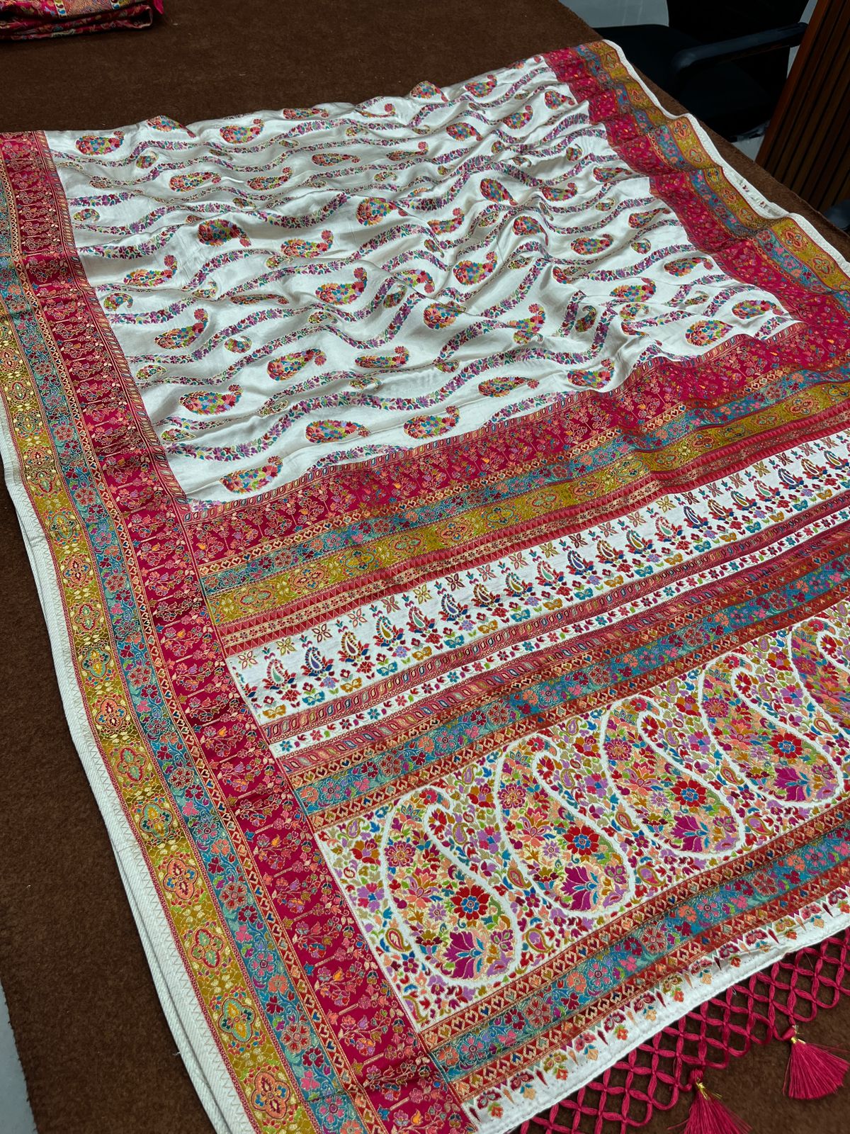 White Pure Pashmina Silk Saree