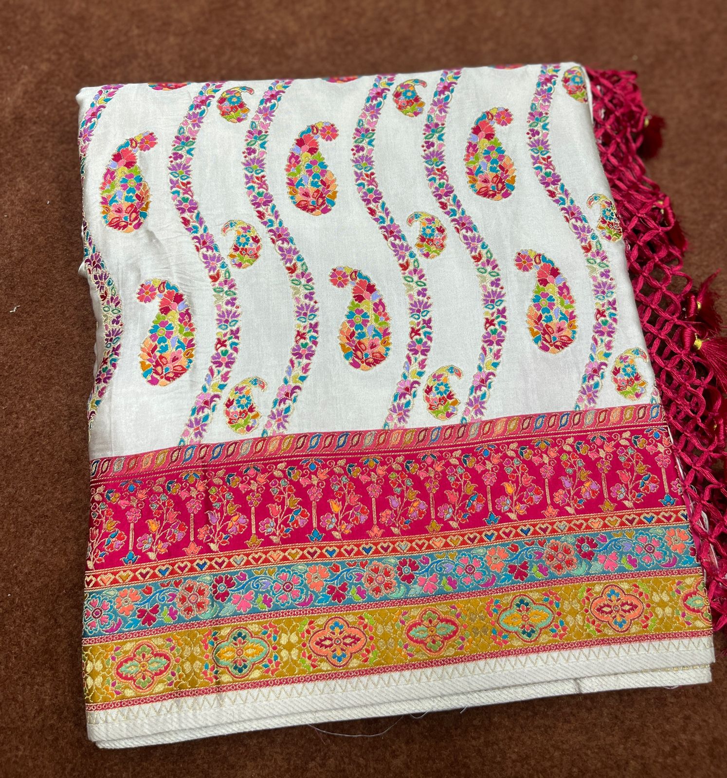 White Pure Pashmina Silk Saree