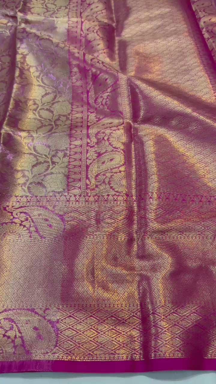 Dark Pink Tissue Ambossed Silk Saree TS118