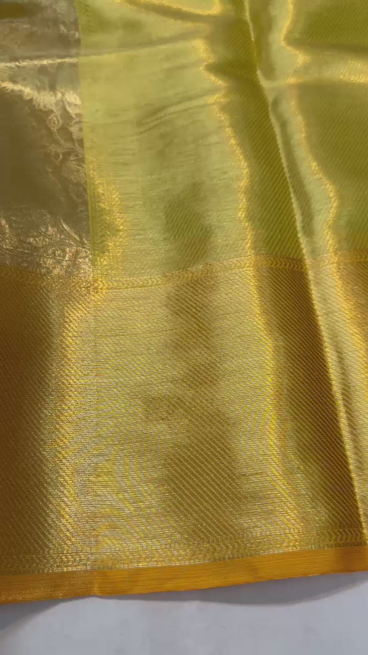 Golden Ambossed Tissue Silk Saree TS116