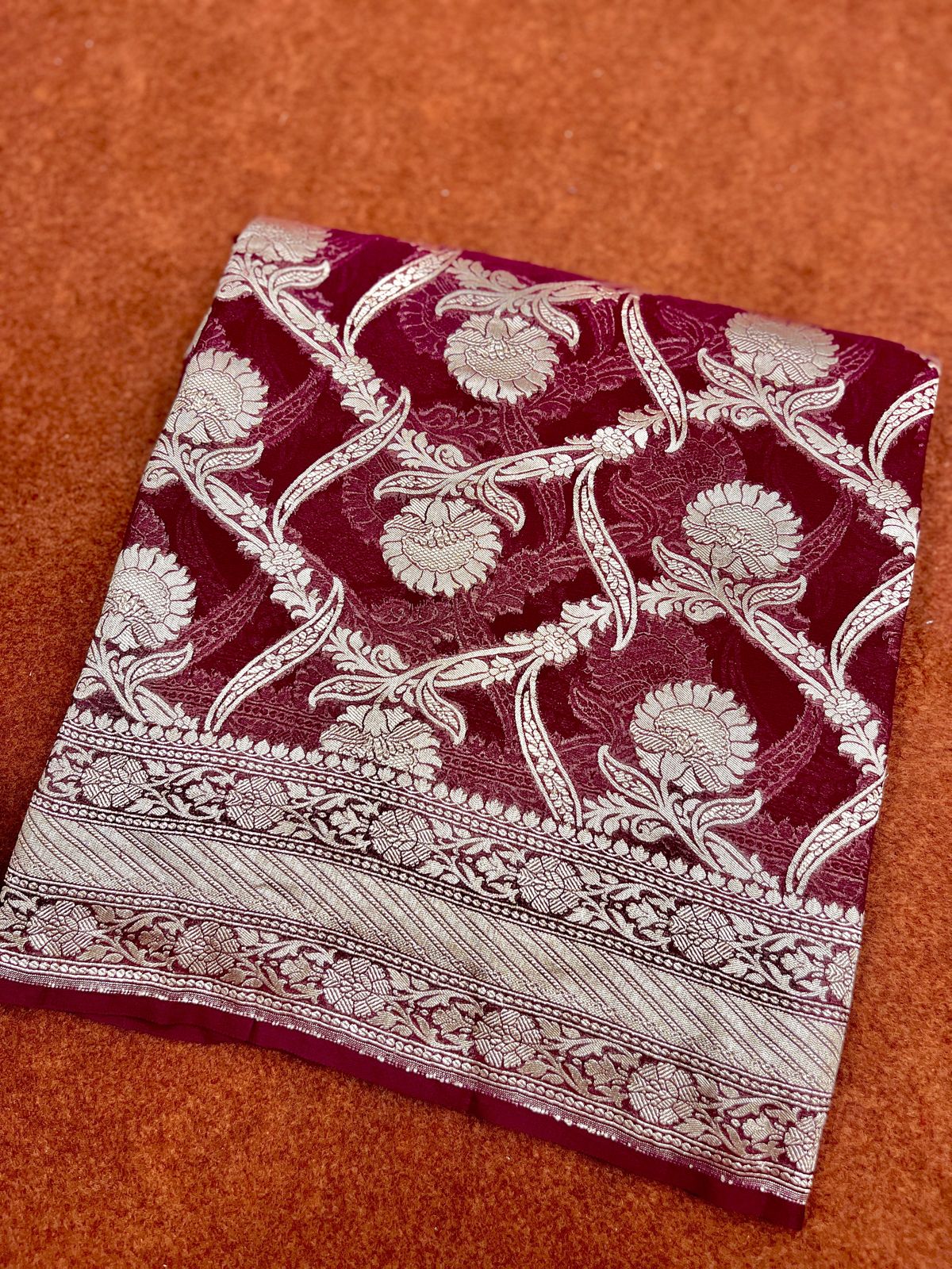 Maroon Pure Georgette Saree Handloom Banarasi Saree